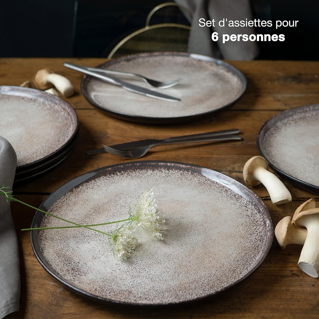 Moritz & Moritz VIDA Beige Dinner Plates for 6 People Porcelain Dishwasher and Microwave Safe Set of 6 - Additional Image