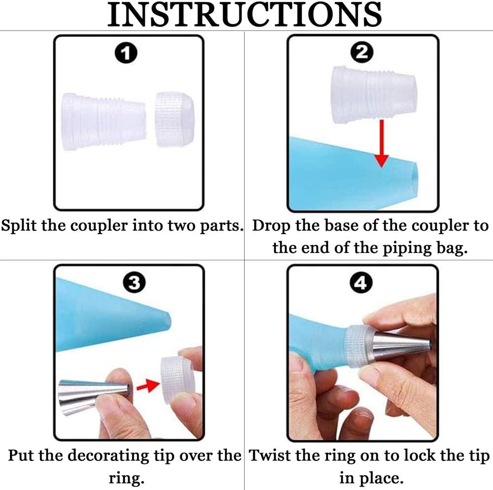 8 Pastry Nozzles and 1 Reusable Silicone Piping Bags, DIY Pastry Accessory Kit Professional Kit for Decorating Cupcake and Muffins Cakes - Additional Image