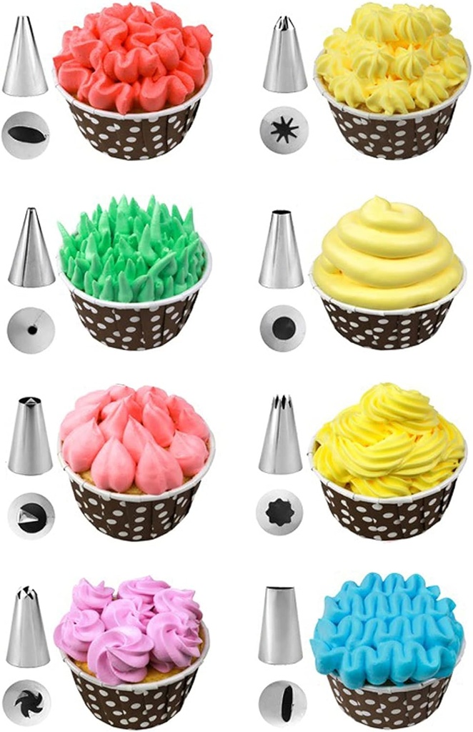 8 Pastry Nozzles and 1 Reusable Silicone Piping Bags, DIY Pastry Accessory Kit Professional Kit for Decorating Cupcake and Muffins Cakes - Additional Image