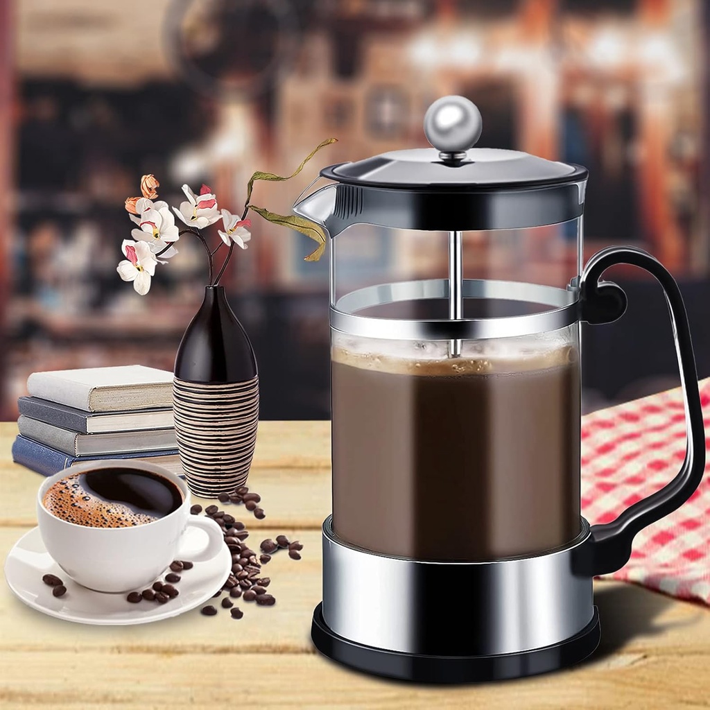 MAISITOO French Press Coffee Maker, 1000 ml French Glass Coffee Press, Heat Resistant Glass Tea Machine with Easy Clean Filters(Black) - Additional Image