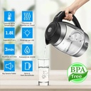 Shape Electric Glass Kettle 1.8L Adjustable Thermostat Temperature Selection from 40-100°C I Seven Colors LED Lighting I Keep Warm Function I Teapot I BPA Free - Additional Image