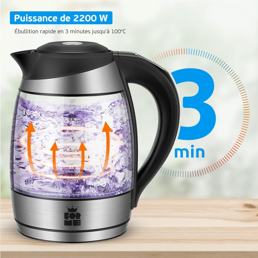 Shape Electric Glass Kettle 1.8L Adjustable Thermostat Temperature Selection from 40-100°C I Seven Colors LED Lighting I Keep Warm Function I Teapot I BPA Free - Additional Image