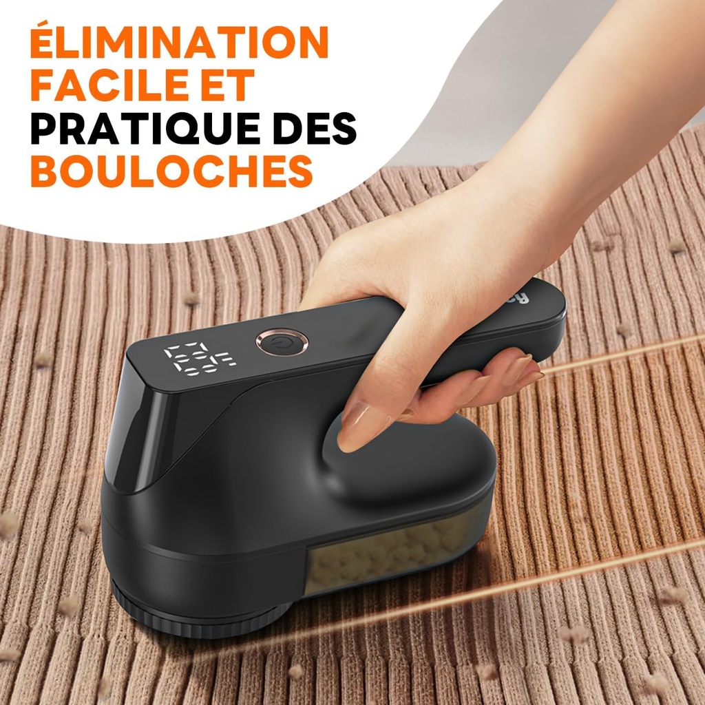 Ziitty Electric Pill Shaver LCD Display, Rechargeable Type-C Cable, 3 Adjustable Power Levels, 6 Blades Head for Lush, Ideal for Clothing, Sofa, Covers, Curtains Black - Additional Image