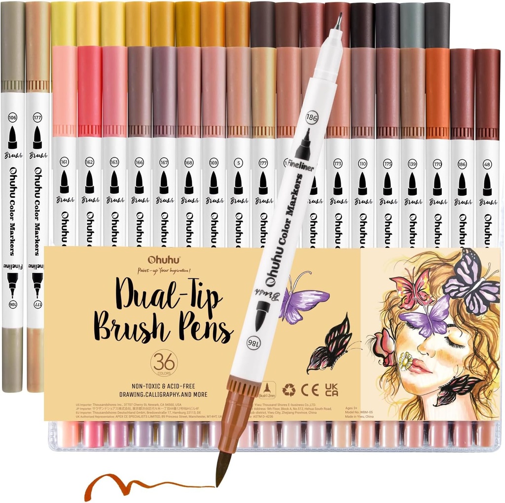 Ohuhu 36 Colors Fine Tip Dual Tip Water Based Marker Pens for Coloring, Portrait, Drawing, Lettering, Calligraphy, Diary - Additional Image
