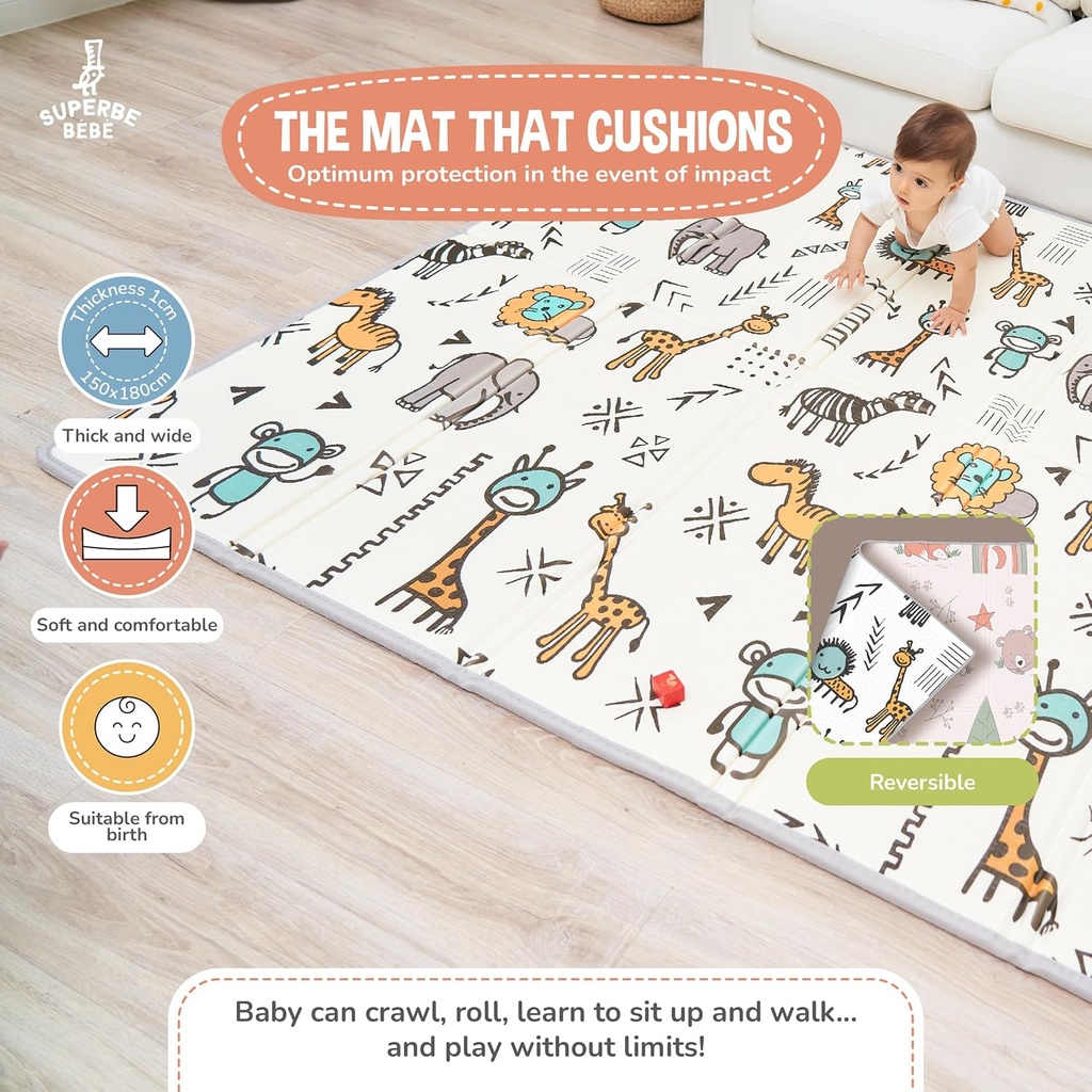 Play Mat for Baby 150 x 180 x 1 cm XXL Thick Foam Foldable Reversible Play Mat for Baby - Motor Skills Mat Promoting Sensory Development Baby Gift - Additional Image