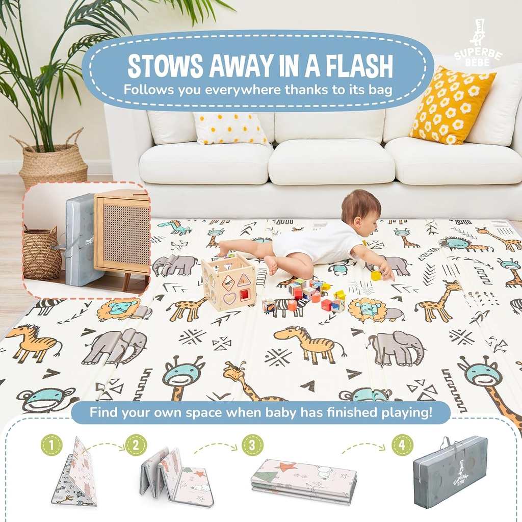 Play Mat for Baby 150 x 180 x 1 cm XXL Thick Foam Foldable Reversible Play Mat for Baby - Motor Skills Mat Promoting Sensory Development Baby Gift - Additional Image