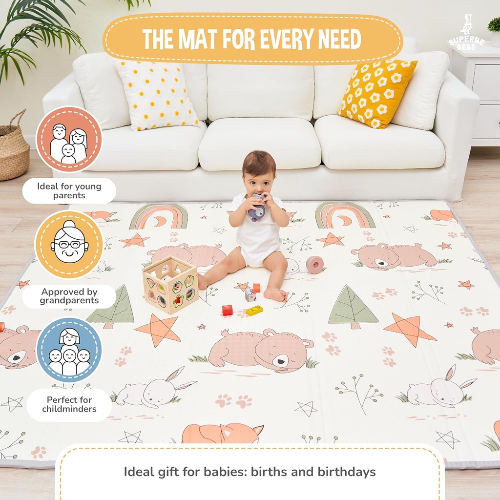 Play Mat for Baby 150 x 180 x 1 cm XXL Thick Foam Foldable Reversible Play Mat for Baby - Motor Skills Mat Promoting Sensory Development Baby Gift - Additional Image