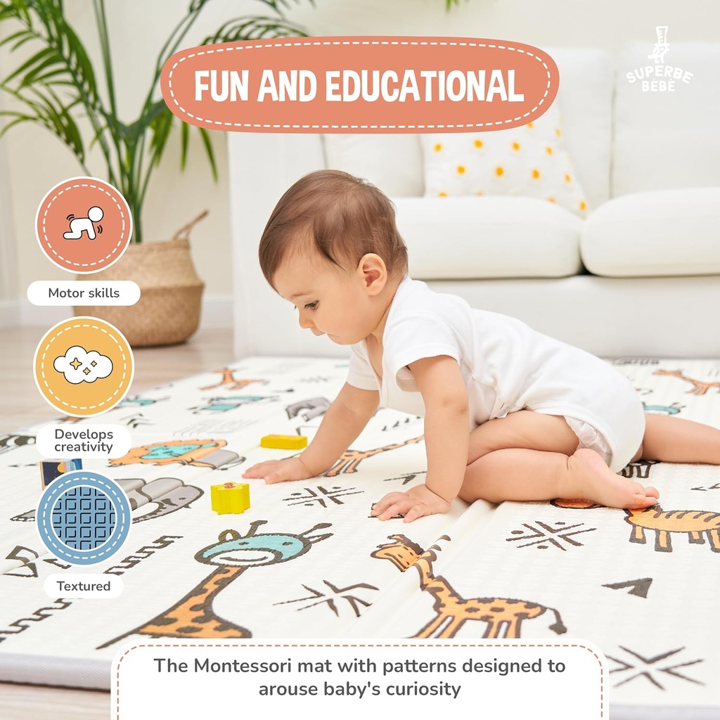 Play Mat for Baby 150 x 180 x 1 cm XXL Thick Foam Foldable Reversible Play Mat for Baby - Motor Skills Mat Promoting Sensory Development Baby Gift - Additional Image