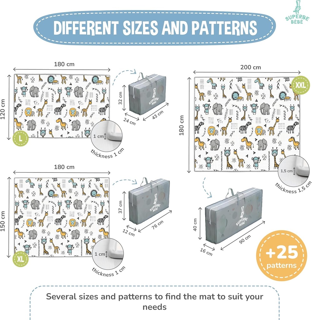 Play Mat for Baby 150 x 180 x 1 cm XXL Thick Foam Foldable Reversible Play Mat for Baby - Motor Skills Mat Promoting Sensory Development Baby Gift - Additional Image