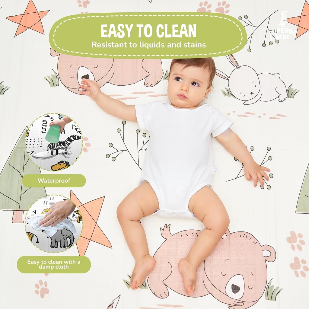 Play Mat for Baby 150 x 180 x 1 cm XXL Thick Foam Foldable Reversible Play Mat for Baby - Motor Skills Mat Promoting Sensory Development Baby Gift - Additional Image