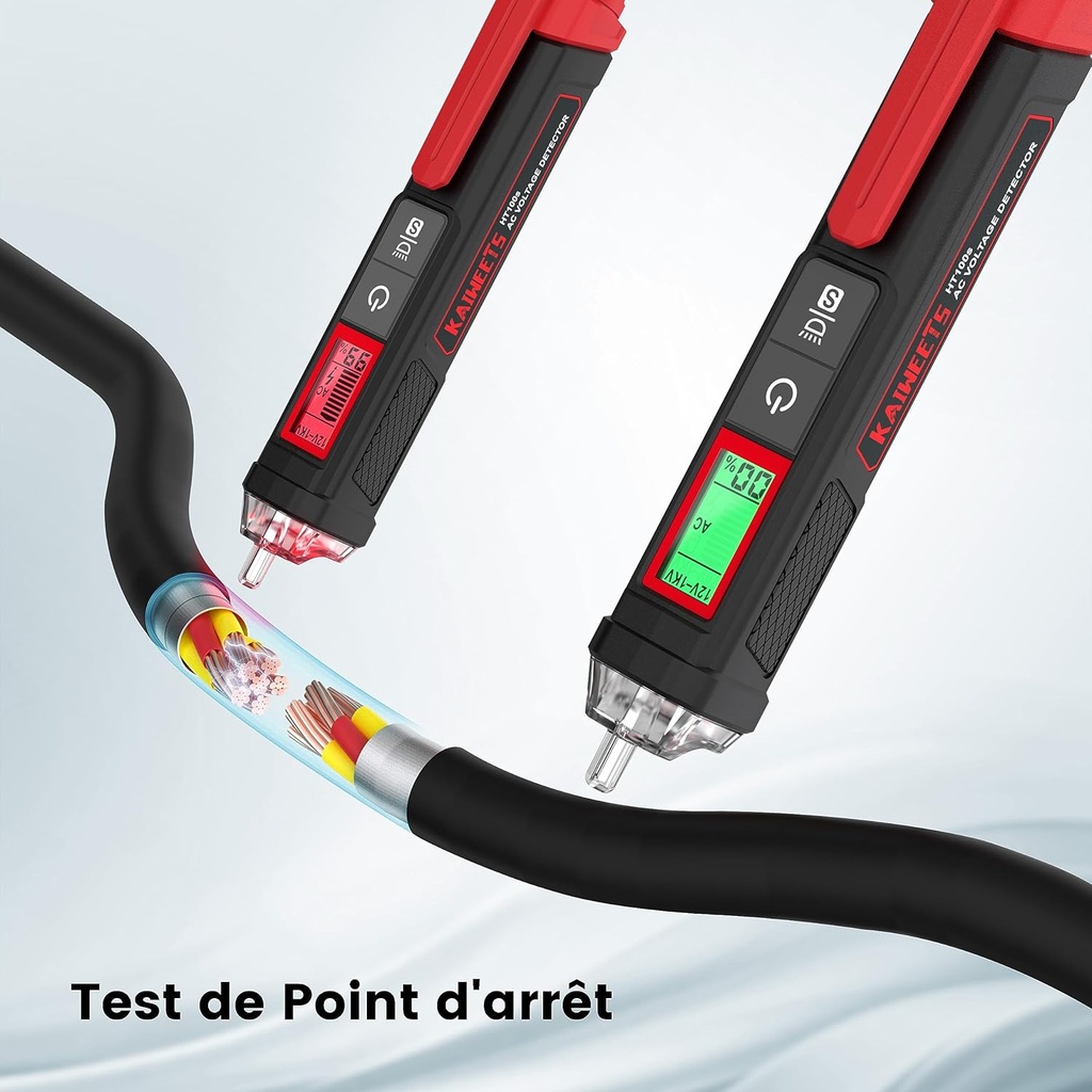 KAIWEETS Contactless AC Voltage Tester, Voltage Detector with Percent Voltage Display, Electric Test Pen, Dual Sensitivity 12~1000V/70~1000V HT100s - Additional Image
