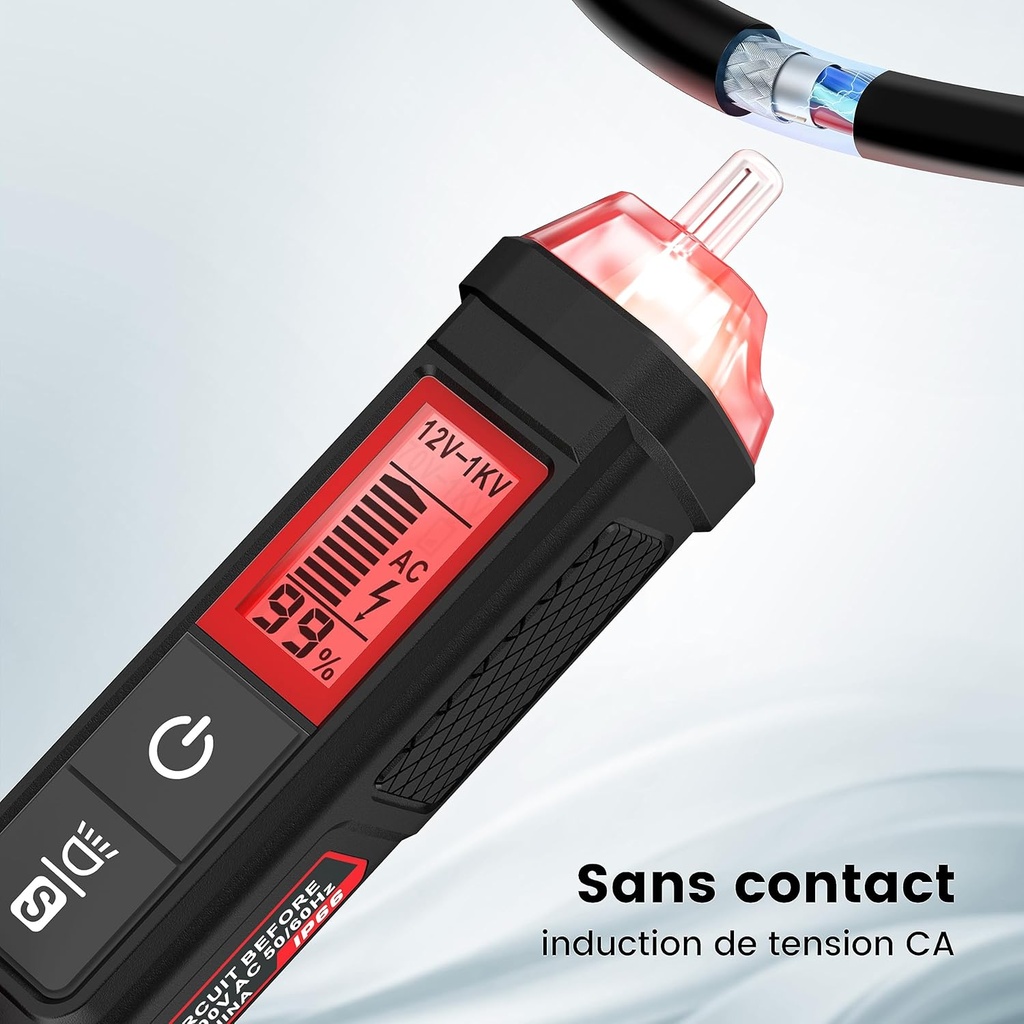 KAIWEETS Contactless AC Voltage Tester, Voltage Detector with Percent Voltage Display, Electric Test Pen, Dual Sensitivity 12~1000V/70~1000V HT100s - Additional Image