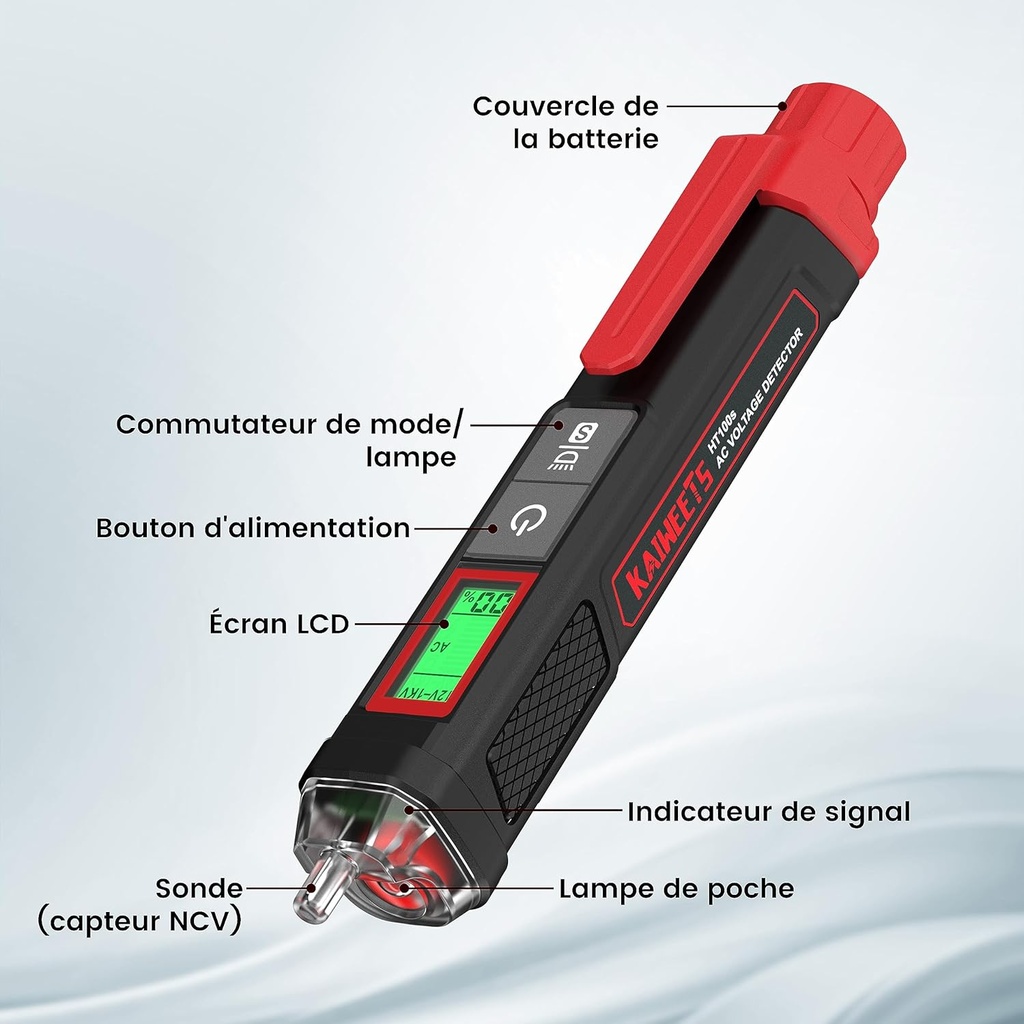 KAIWEETS Contactless AC Voltage Tester, Voltage Detector with Percent Voltage Display, Electric Test Pen, Dual Sensitivity 12~1000V/70~1000V HT100s - Additional Image