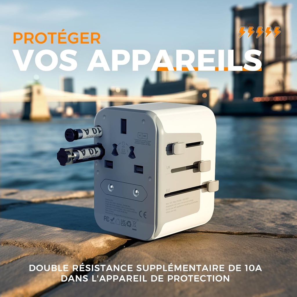 TESSAN Universal Plug Adapter, Universal Travel Adapter with 2 USB and 3 Type C, International Travel Accessories France to USA English Thailand Australia China Japan - Additional Image