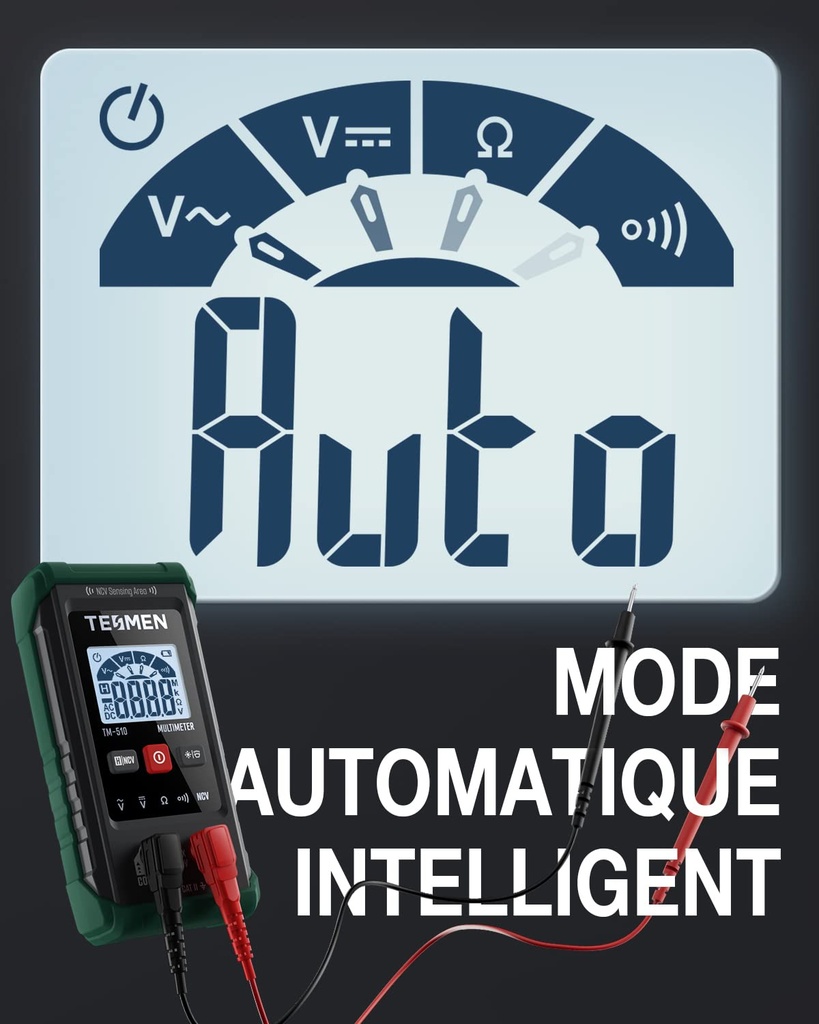 TESMEN TM-510 Digital Multimeter, Electric Tester 4000 Counts, Professional Multimeter, Intelligent Measurement, Auto-Ranging Voltmeter, AC/DC Voltage Measurement, Resistance, Continuity – Green - Additional Image