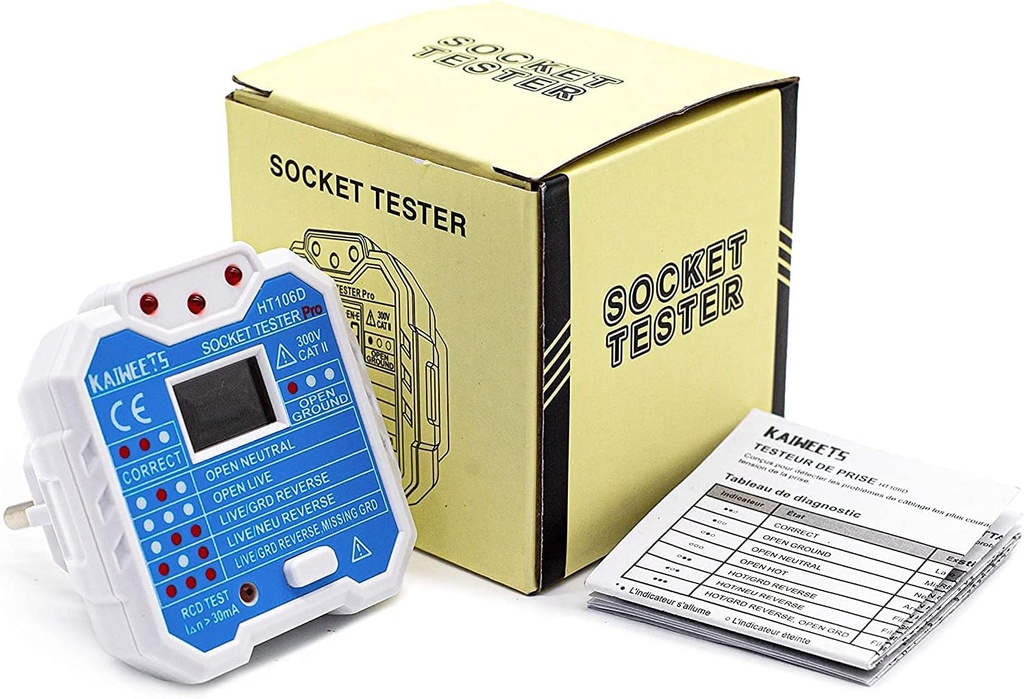 KAIWEETS Socket Tester, Electrical Circuit Tester, Detect 7 Wiring Conditions/Voltage Display/Test RCD/48-250V/CAT II 300V - Additional Image