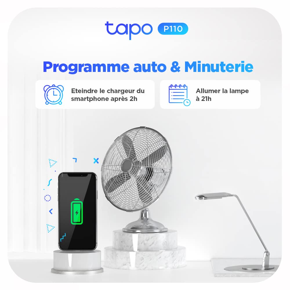 Tapo WiFi Connected Socket, Consumption Tracking, 16A Type E, Compatible with Alexa and Google Home, Control Radiator, Heating, Energy Saving, Voice Control, Tapo P110(FR) - Additional Image