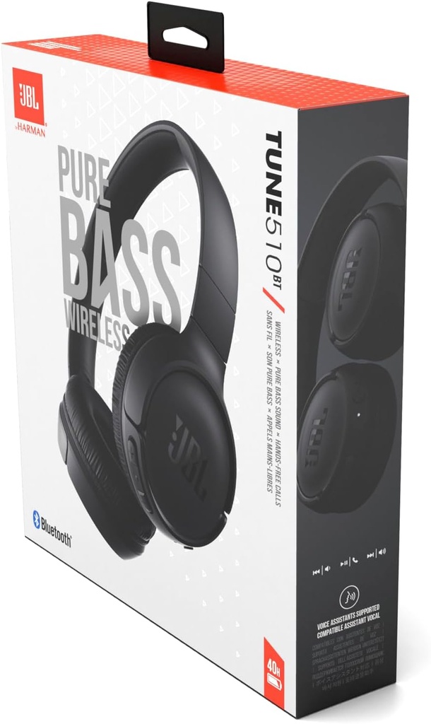 JBL TUNE 510BT - Wireless On-Ear Headphones - Equipped with Bluetooth Technology - Multi-Point Connection - Lightweight, Comfortable and Foldable - Up to 40 Hours of Listening - Black - Additional Image