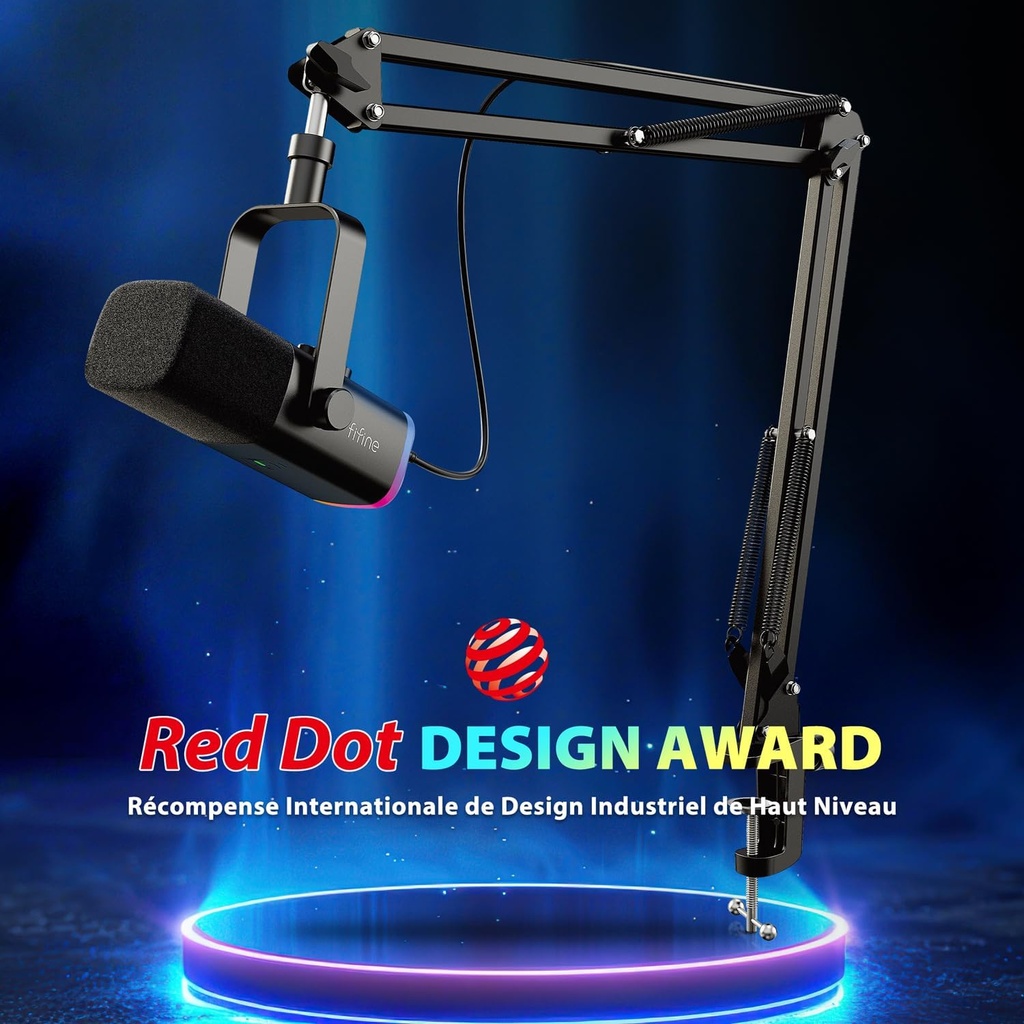 FIFINE USB/XLR Streaming Microphone Gaming for PC PS4 PS5, RGB Cardioid Dynamic Microphone with Stand, for Mixer Sound Cards, for Gaming, Podcasting, Broadcasting, Voice Recording - Additional Image