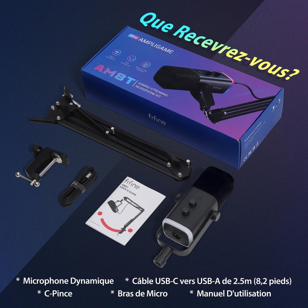 FIFINE USB/XLR Streaming Microphone Gaming for PC PS4 PS5, RGB Cardioid Dynamic Microphone with Stand, for Mixer Sound Cards, for Gaming, Podcasting, Broadcasting, Voice Recording - Additional Image