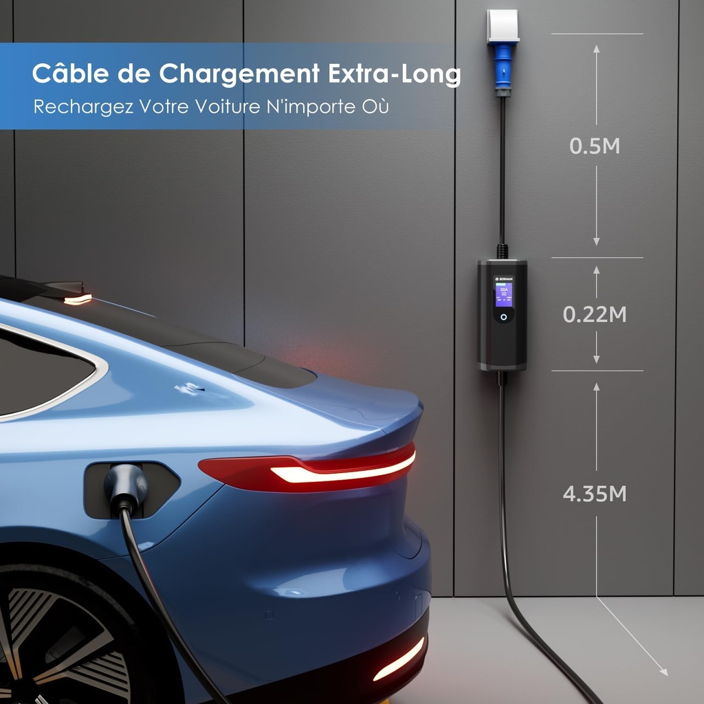 bokman Electric Car Charging Station 7kW, 32A Type 2- CEE P17 Socket Portable EV Charger Charging Station Mobile/Wallbox Adjustable 6-32A | 7.4kW | 5 Meter - Additional Image