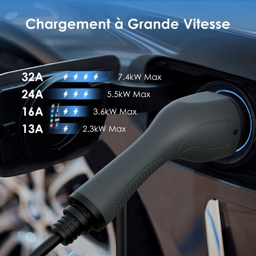 bokman Electric Car Charging Station 7kW, 32A Type 2- CEE P17 Socket Portable EV Charger Charging Station Mobile/Wallbox Adjustable 6-32A | 7.4kW | 5 Meter - Additional Image