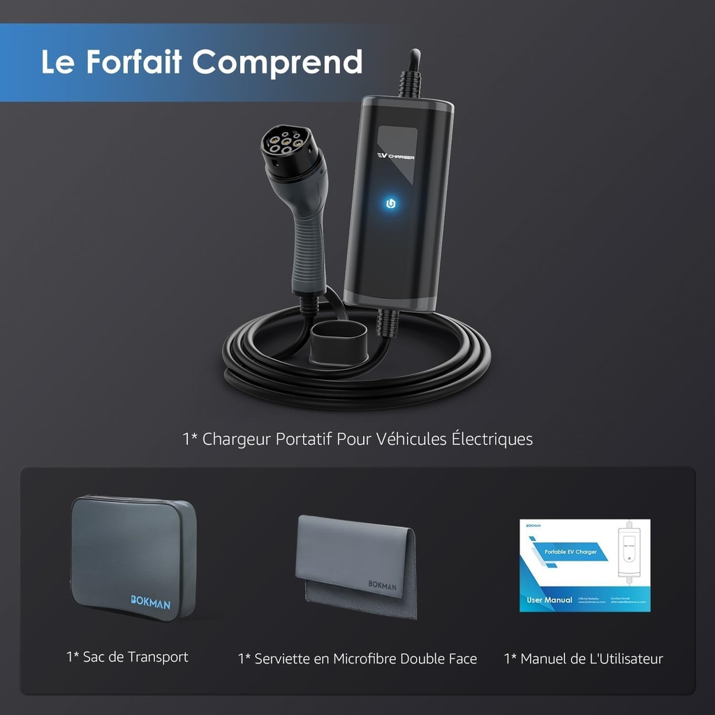 bokman Electric Car Charging Station 7kW, 32A Type 2- CEE P17 Socket Portable EV Charger Charging Station Mobile/Wallbox Adjustable 6-32A | 7.4kW | 5 Meter - Additional Image