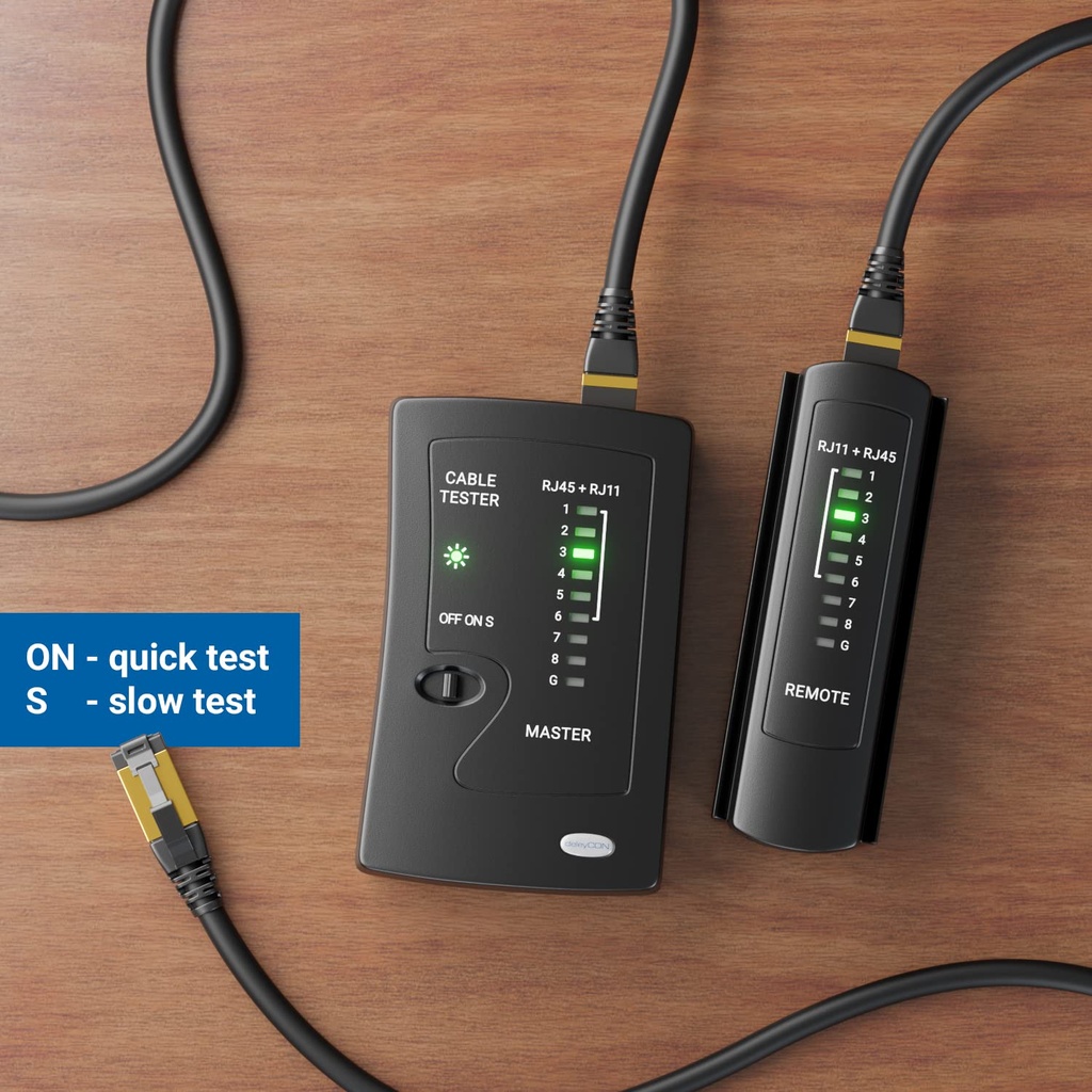 deleyCON Network Cable Tester RJ11 RJ12 RJ45 ISDN LAN Network Cable Patch Cables CAT6 CAT7 CAT8 Cable Tester Cord Tester Wiring Tester – Black - Additional Image