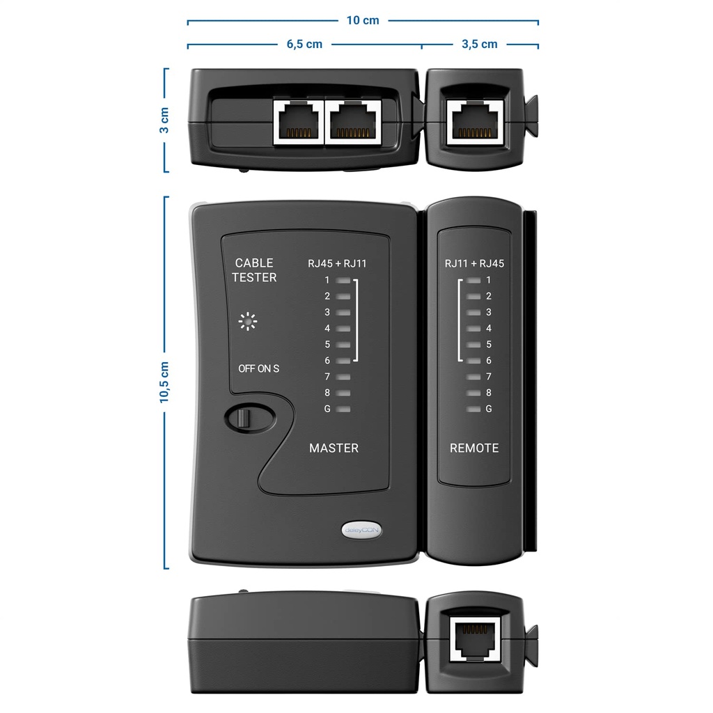deleyCON Network Cable Tester RJ11 RJ12 RJ45 ISDN LAN Network Cable Patch Cables CAT6 CAT7 CAT8 Cable Tester Cord Tester Wiring Tester – Black - Additional Image