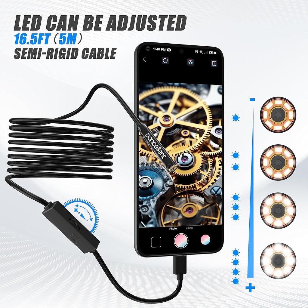 Endoscopic Inspection Snake 1920P HD Endoscopic pancellent Type C Camera with 8 LED Lights for Android and iOS Smartphone, iPhone, iPad, Samsung (5M) - Additional Image