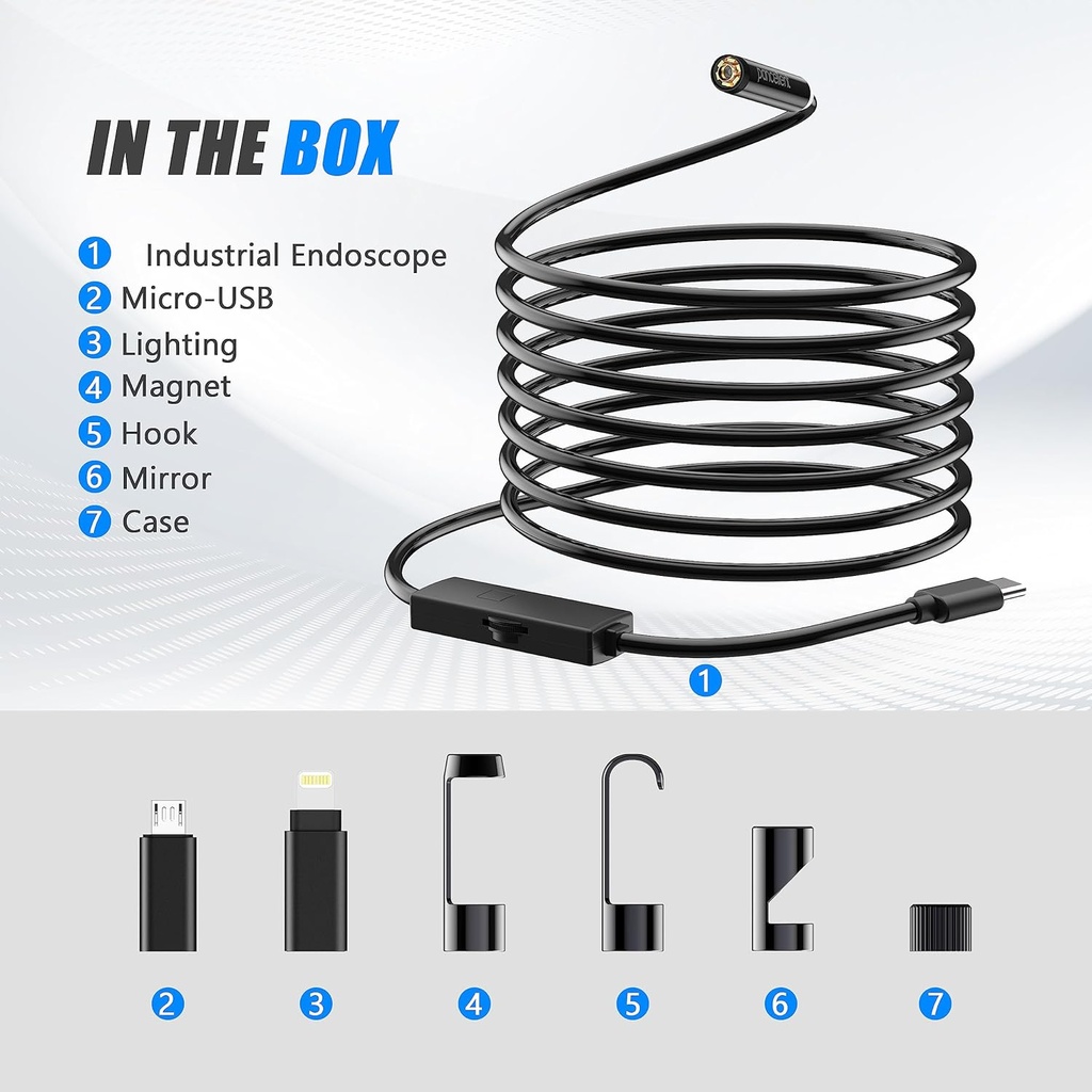Endoscopic Inspection Snake 1920P HD Endoscopic pancellent Type C Camera with 8 LED Lights for Android and iOS Smartphone, iPhone, iPad, Samsung (5M) - Additional Image