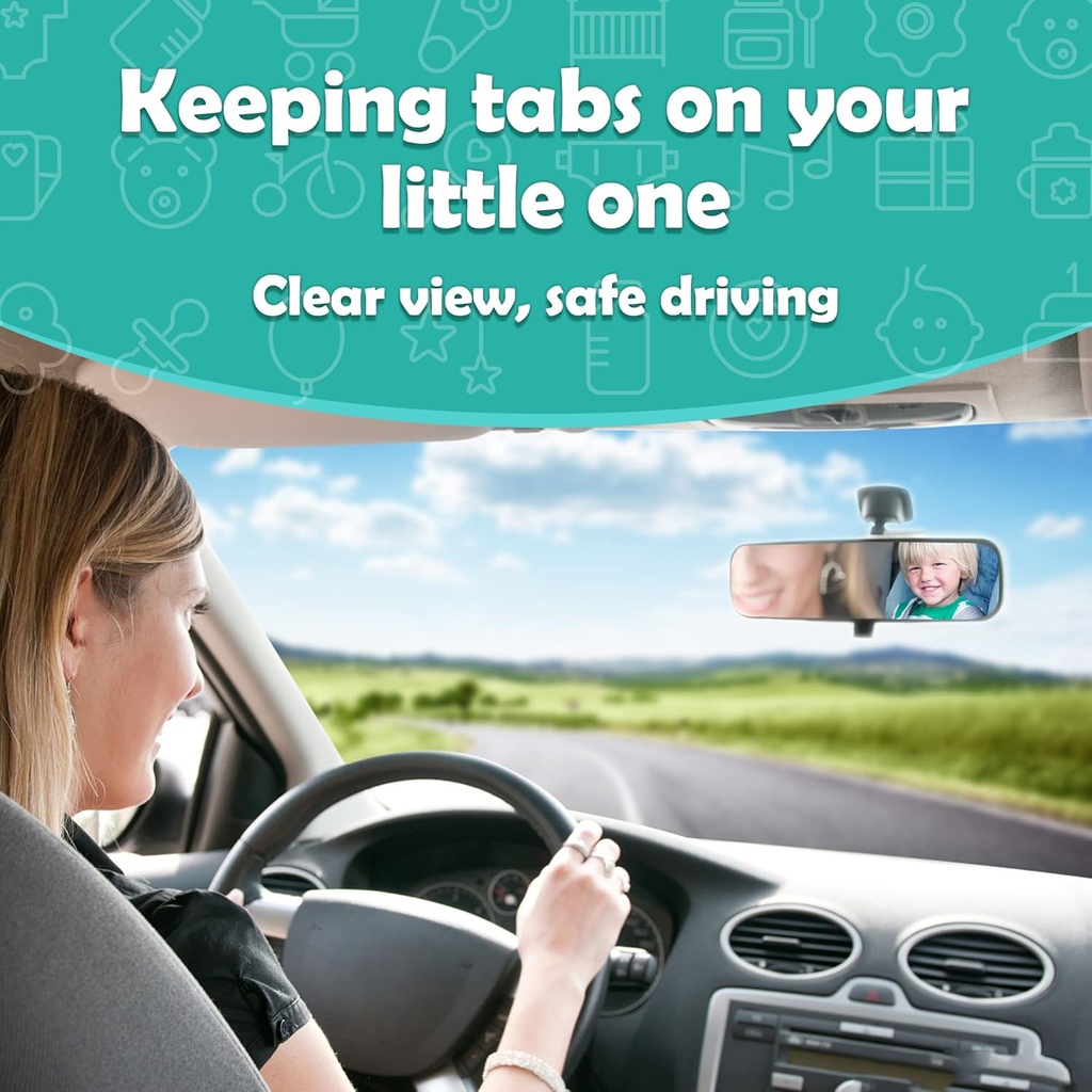 Baby Car Mirror, Rear Facing Car Mirror with Wide and Unobstructed View, Unbreakable & Adjustable Convex Rear Seat Mirror for Infants, Flexible and Stable - Additional Image