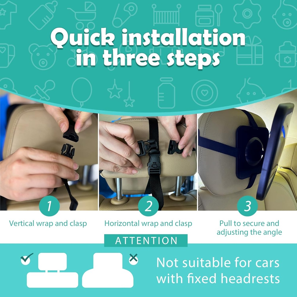 Baby Car Mirror, Rear Facing Car Mirror with Wide and Unobstructed View, Unbreakable & Adjustable Convex Rear Seat Mirror for Infants, Flexible and Stable - Additional Image