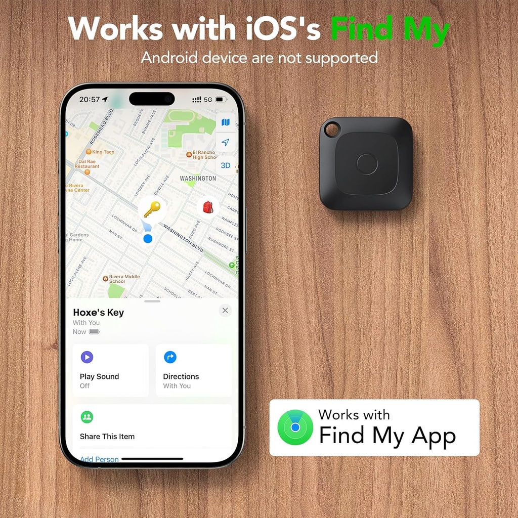 Hoxe 3 Pcs Object Locator Tracker, Air Tracker Tag Compatible with Locate App (iOS Only), 100dB Beep, Global Tracking, Replaceable Battery, Tracer for Keys/Suitcase/Bags and More, 3 Pieces - Additional Image