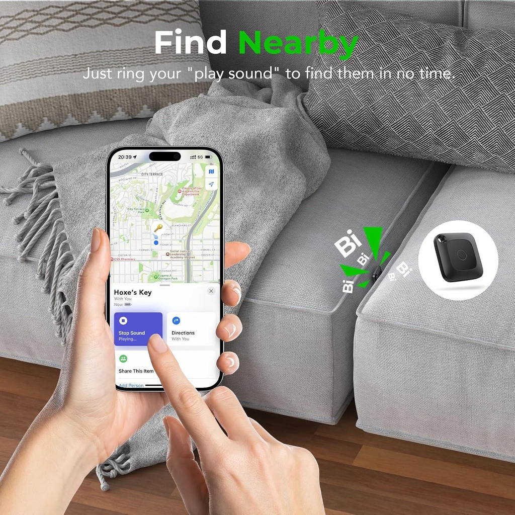 Hoxe 3 Pcs Object Locator Tracker, Air Tracker Tag Compatible with Locate App (iOS Only), 100dB Beep, Global Tracking, Replaceable Battery, Tracer for Keys/Suitcase/Bags and More, 3 Pieces - Additional Image
