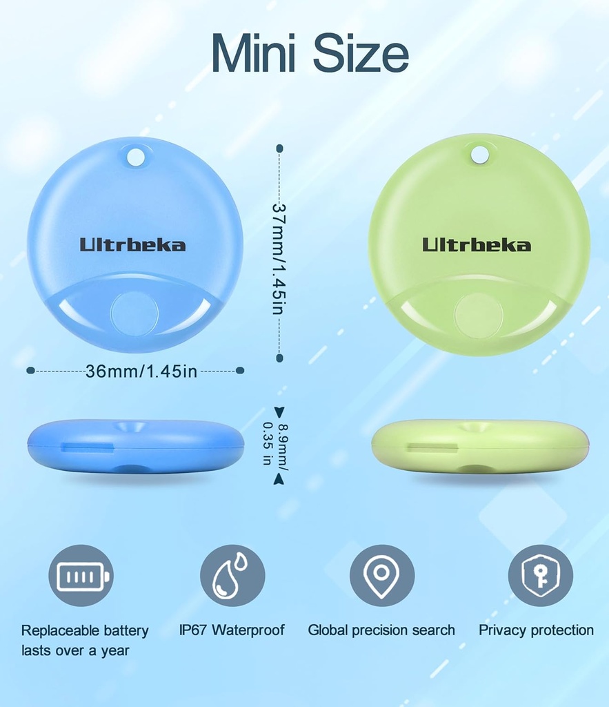 Ultrbeka Air Tag Item Locator Tags 1 Pack, Works for Apple Locate (iOS Only), Replaceable Battery, IP67 Waterproof, for Suitcases/Keys Purple (Does Not Support Android) - Additional Image