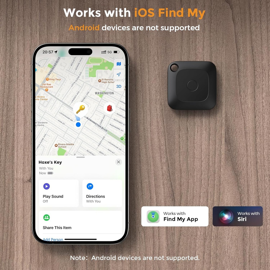 Hoxe Object Locator Tracker, Air Tracker Tag Compatible with Apple App Locate (iOS Only), 100dB Beep, Global Tracking, Replaceable Battery, Tracker for Keys/Suitcase and More, 1 pcs - Additional Image