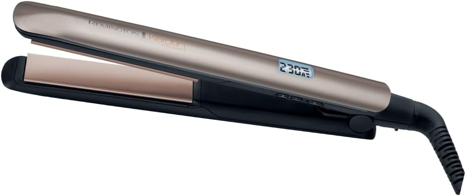 Remington Hair Straightener [Keratin & Almond Oil Care] Protect (Hair Care, Ceramic, LCD Screen, 10 Temperature Settings 150-230°C, Universal Voltage, Pouch) S8540 Straightening Iron - Additional Image