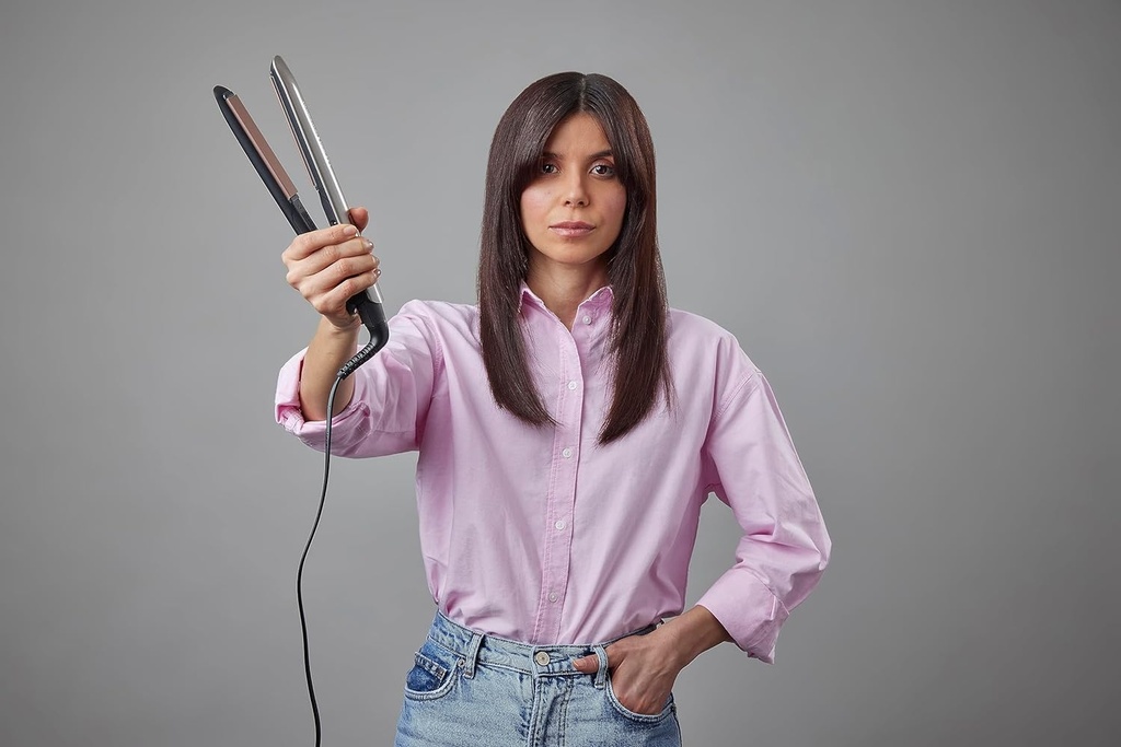 Remington Hair Straightener [Keratin & Almond Oil Care] Protect (Hair Care, Ceramic, LCD Screen, 10 Temperature Settings 150-230°C, Universal Voltage, Pouch) S8540 Straightening Iron - Additional Image