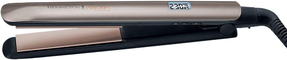 Remington Hair Straightener [Keratin & Almond Oil Care] Protect (Hair Care, Ceramic, LCD Screen, 10 Temperature Settings 150-230°C, Universal Voltage, Pouch) S8540 Straightening Iron - Additional Image