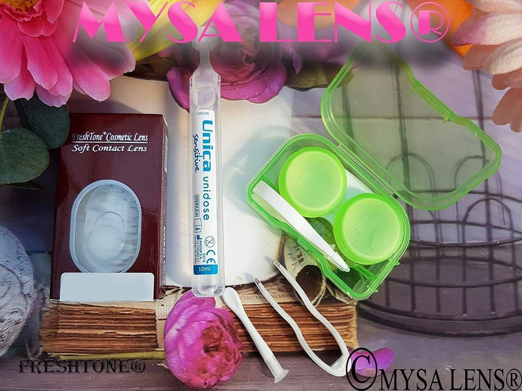 FreshTone Contact Lenses Blue Topaz 3 Tone Storage Kit Case Clamp and Applicator Free 12 Months Without Correction - Additional Image
