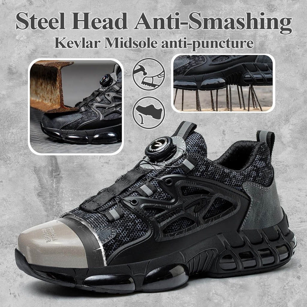 GemChve Safety Shoes Men Lightweight Breathable Women's Safety Sneakers Steel Toe Cap Non-Slip Comfortable Work Shoes 3-12 UK - Additional Image