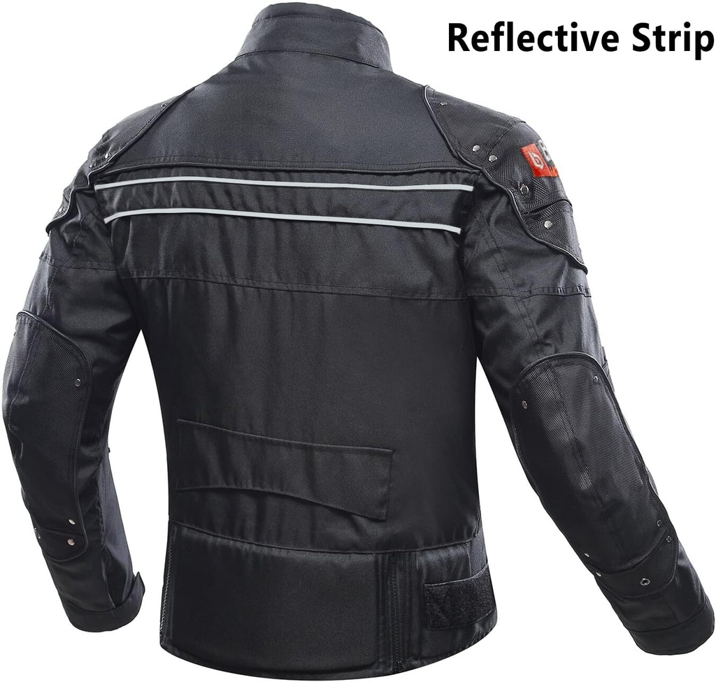 BORLENI Motorcycle Jacket, Motorcycle Jacket 4 Season Protective Gear Motorcycle Windproof with 5 Protectors Motorcycle Clothing for Men and Women, Black, L - Additional Image
