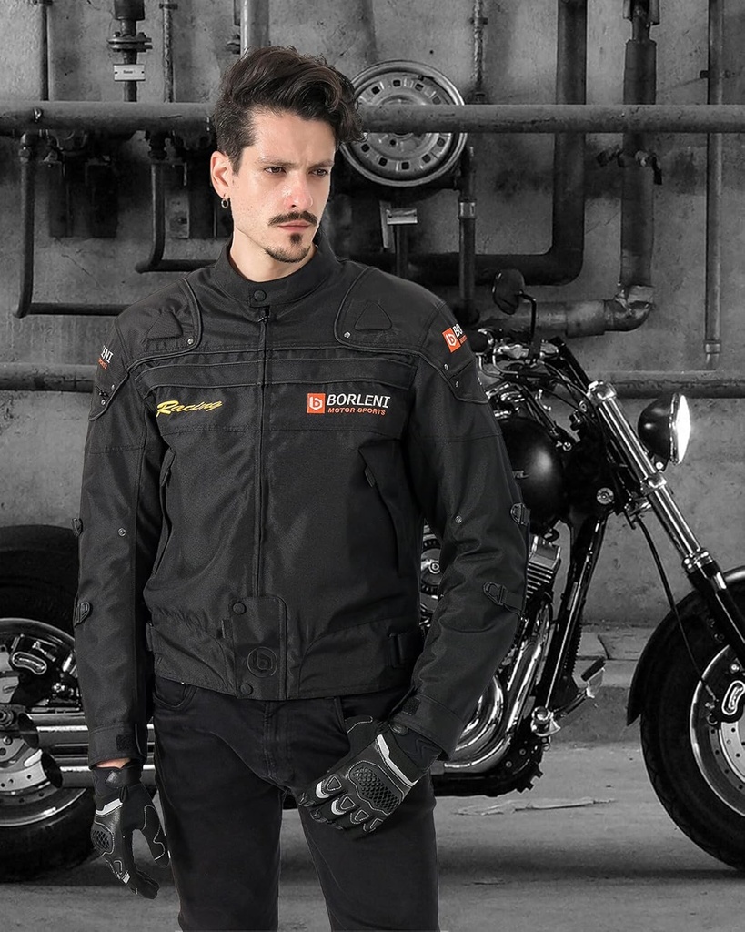 BORLENI Motorcycle Jacket, Motorcycle Jacket 4 Season Protective Gear Motorcycle Windproof with 5 Protectors Motorcycle Clothing for Men and Women, Black, L - Additional Image
