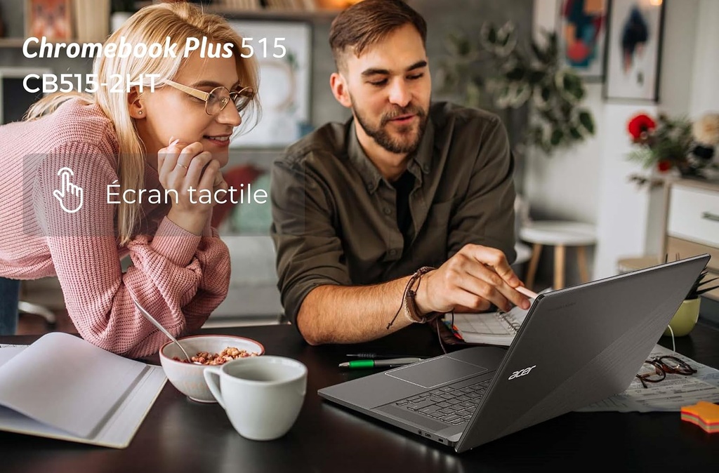 ACER Chromebook 515 CB515-2H-30U9, 15.6 inch Full HD IPS Laptop, Laptop (Intel Core i3-1215U, 8GB RAM, 128GB UFS, Intel UHD Graphics, Chrome OS) Laptop Grey, AZERTY Keyboard - Additional Image