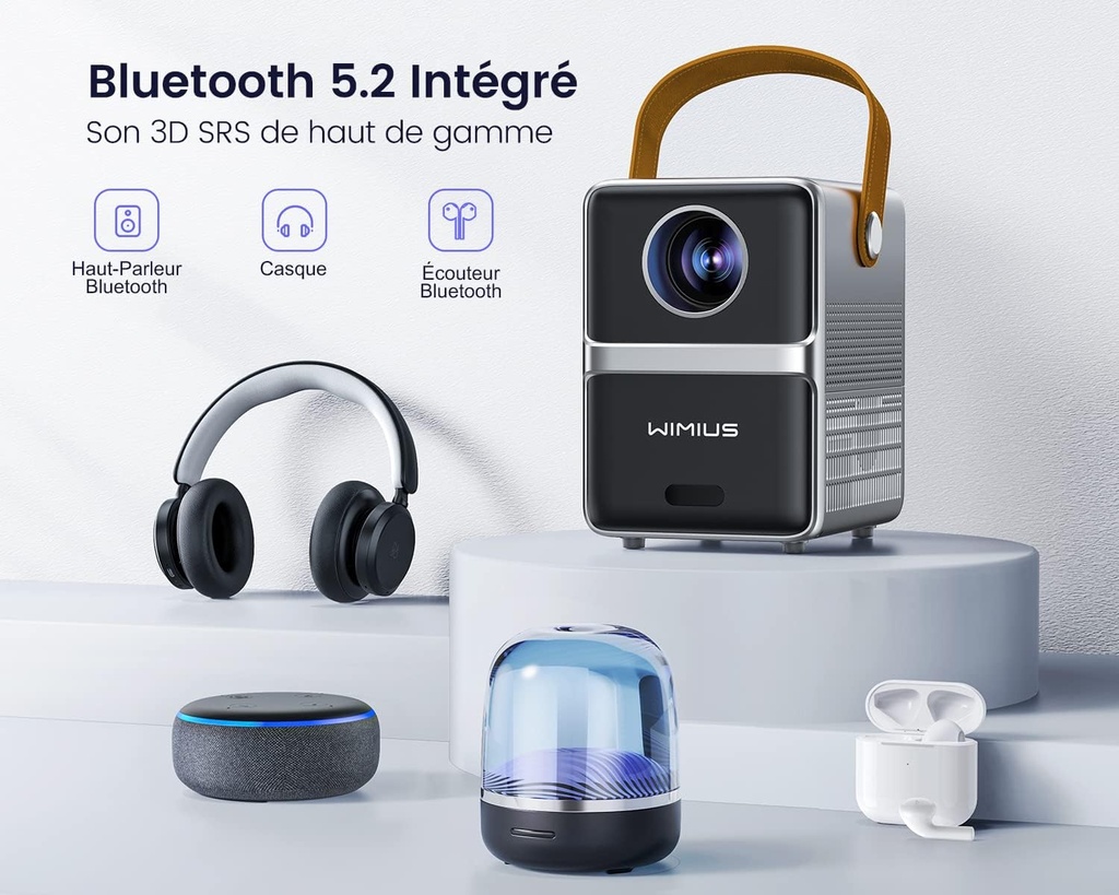 Mini Projector【Electric Focus】 18000 Lumens WiFi Bluetooth WiMiUS Portable Projector Video Projector 1080P FHD Supported, Overhead Projector 4K WiFi Zoom 50% Home Cinema for Phone/HDMI/AV/USB - Additional Image