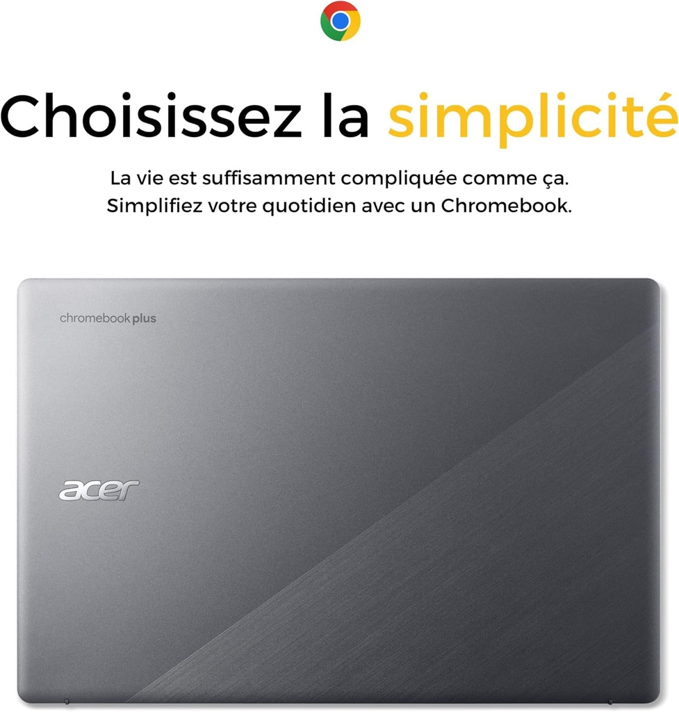 ACER Chromebook 515 CB515-2H-30U9, 15.6 inch Full HD IPS Laptop, Laptop (Intel Core i3-1215U, 8GB RAM, 128GB UFS, Intel UHD Graphics, Chrome OS) Laptop Grey, AZERTY Keyboard - Additional Image