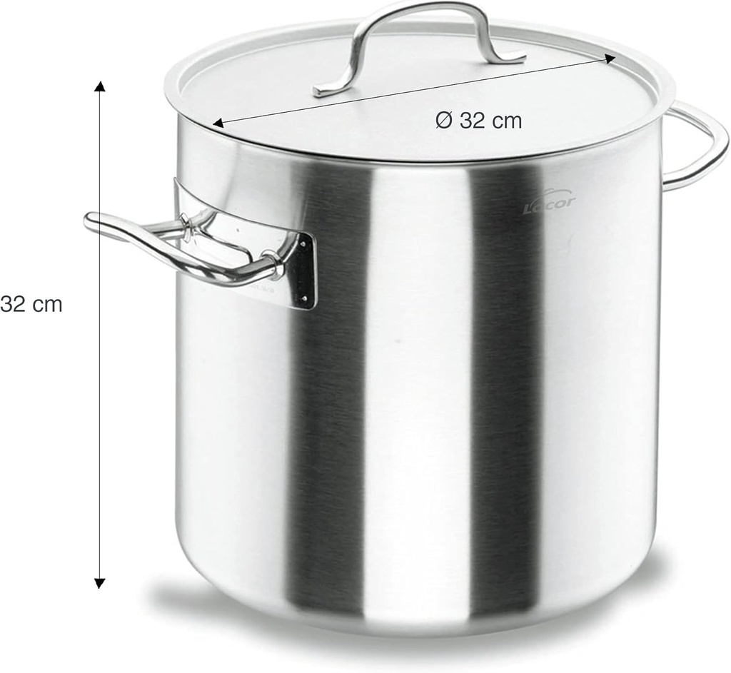 LACOR High pot made of stainless steel with lid, suitable for all types of kitchens, matt finish, capacity: 25.7 L, height: 32 cm, diameter: 32 cm, metal, silver, 32 Ø (cm) - Additional Image