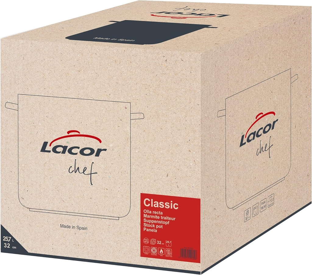 LACOR High pot made of stainless steel with lid, suitable for all types of kitchens, matt finish, capacity: 25.7 L, height: 32 cm, diameter: 32 cm, metal, silver, 32 Ø (cm) - Additional Image