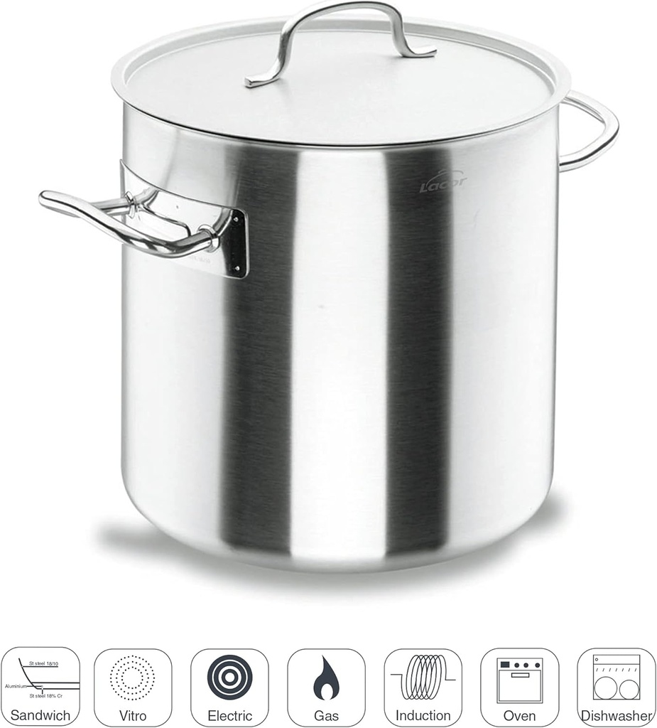 LACOR High pot made of stainless steel with lid, suitable for all types of kitchens, matt finish, capacity: 25.7 L, height: 32 cm, diameter: 32 cm, metal, silver, 32 Ø (cm) - Additional Image